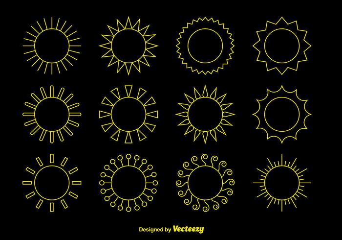 Vecteurs d'icônes des soleils jaunes vecteur