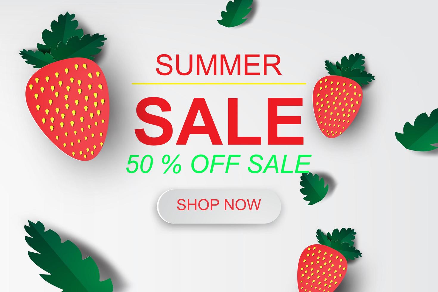 affiche de vente d'été art papier avec des fraises vecteur