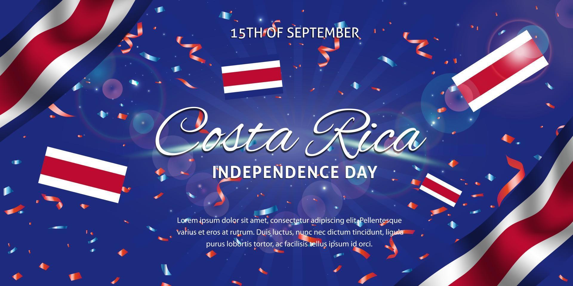 15 septembre de la fête de l'indépendance du costa rica. conception de modèle de bannière et d'affiche. vecteur