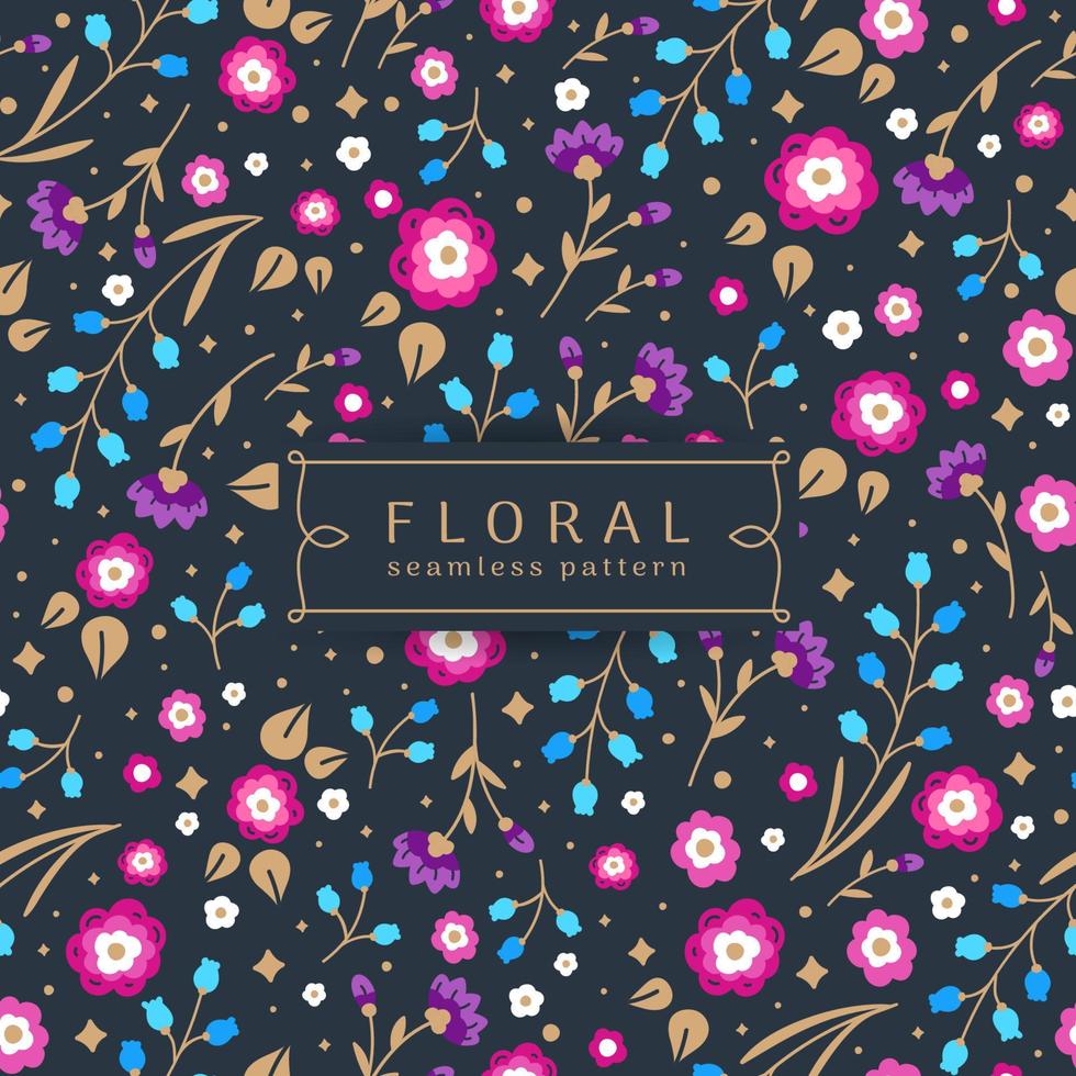 motif floral sans couture avec fleurs multicolores et feuilles d'or vecteur