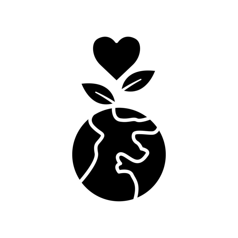 icône de la terre avec plante et coeur. icône liée à la charité, journée internationale de la charité. style d'icône de glyphe, solide. conception simple modifiable vecteur