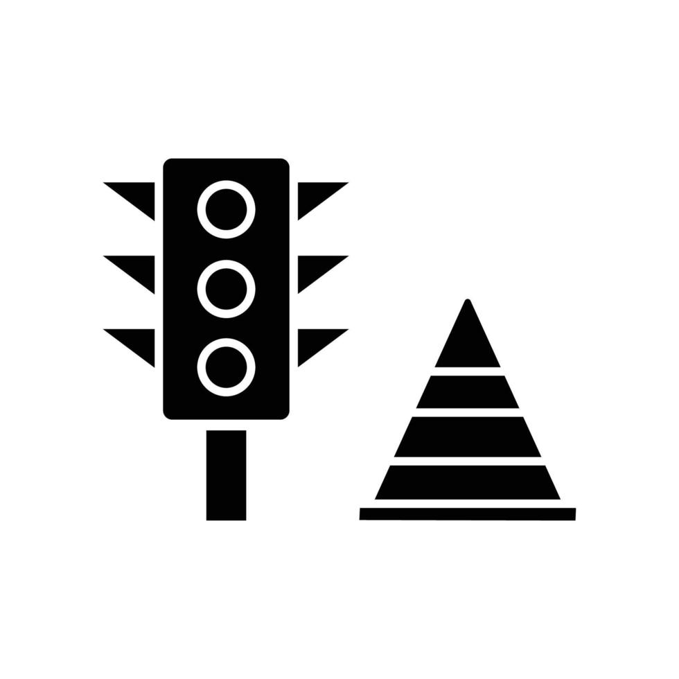 icône de feux de circulation avec barrage routier. icône liée à la construction, fête du travail. style d'icône de glyphe, solide. conception simple modifiable vecteur
