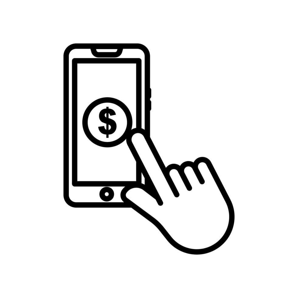 icône tactile de la main avec des dollars dans le téléphone mobile. icône liée à la charité, aux affaires. style d'icône de ligne. conception simple modifiable vecteur