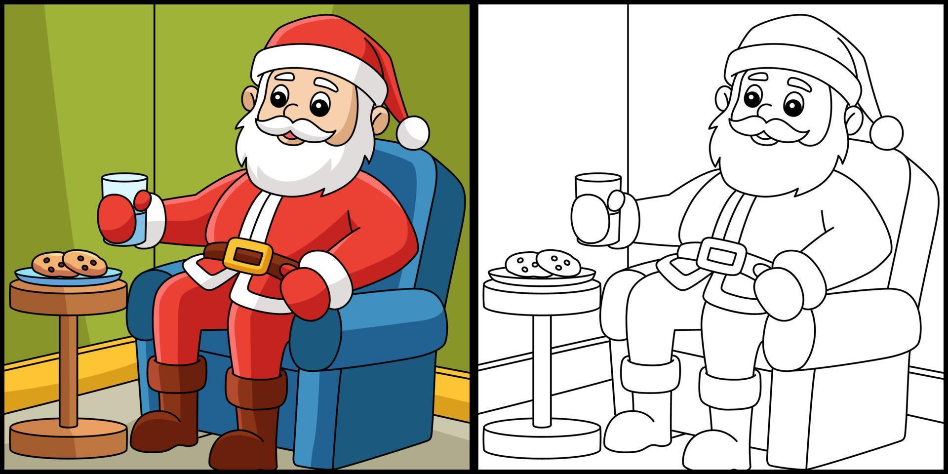 coloriage de noël père noël assis sur une chaise vecteur