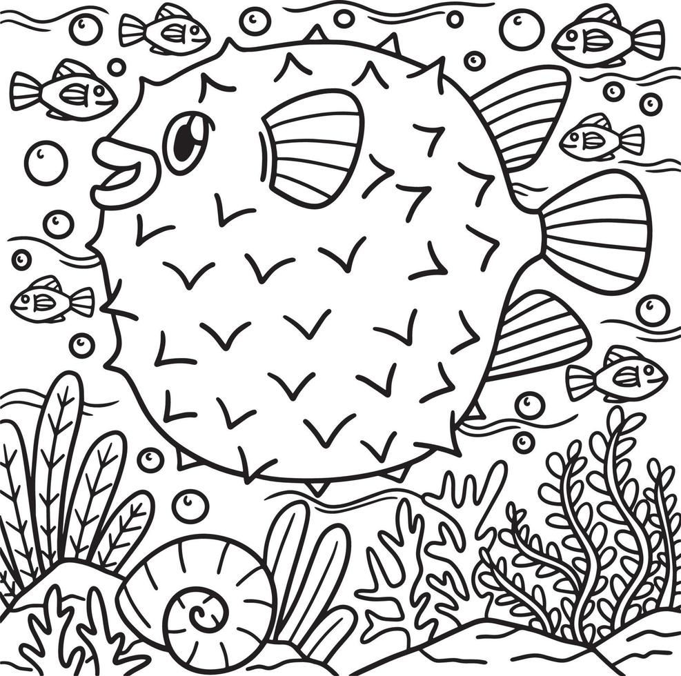 coloriage de poisson-globe pour les enfants vecteur