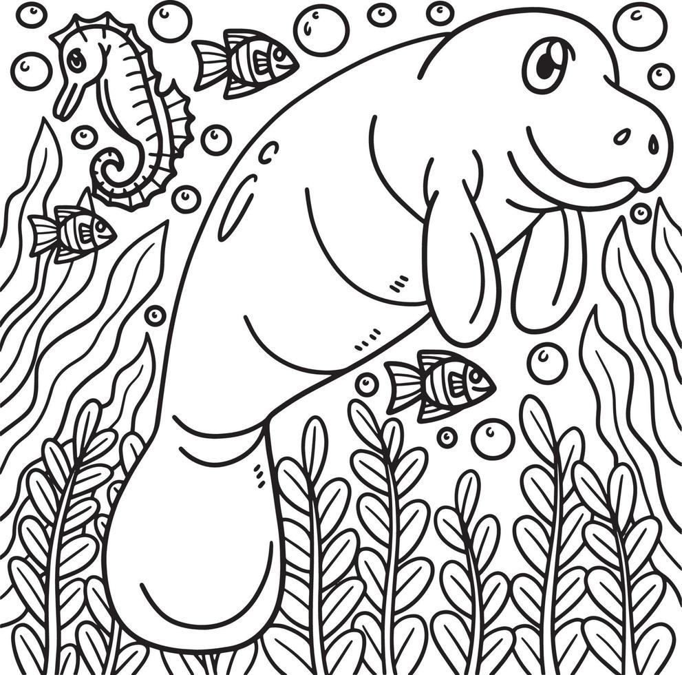 page de coloriage de lamantin pour les enfants vecteur