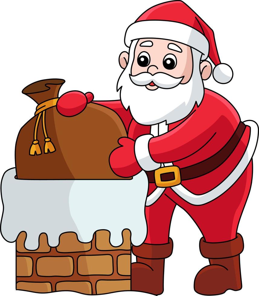 noël le père noël sur la cheminée dessin coloré clipart vecteur