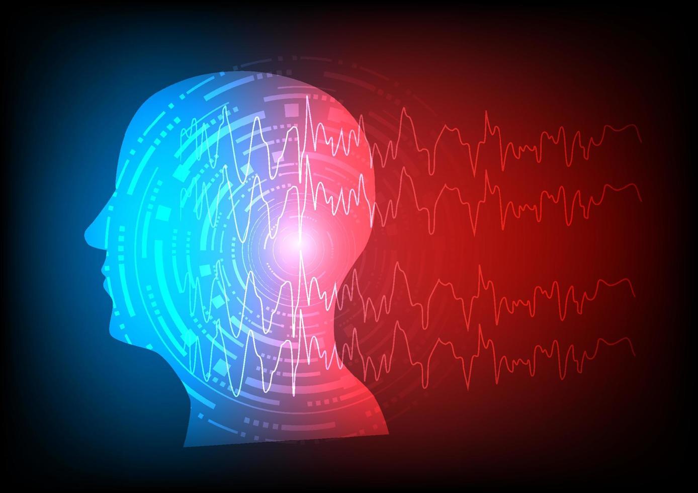 crise focale. ondes cérébrales sur fond de technologie vecteur