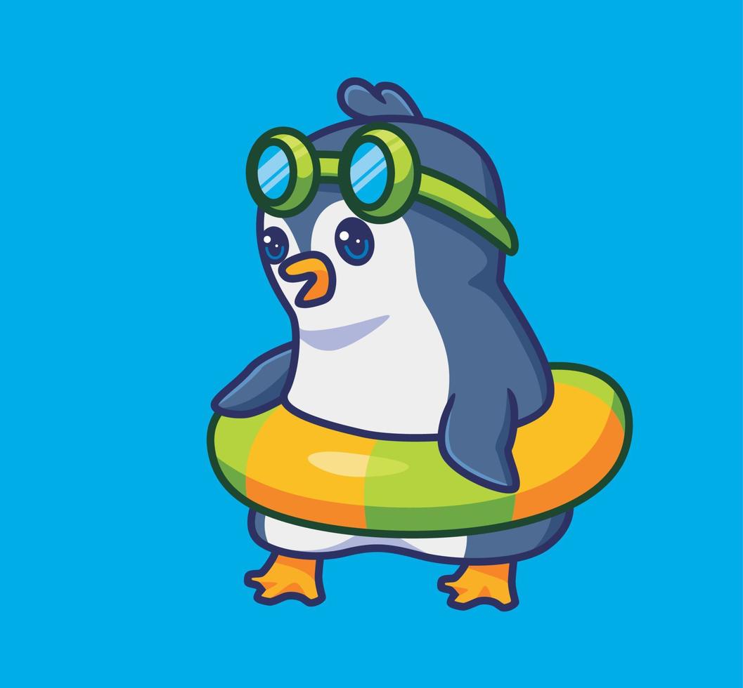 jolies vacances de pingouin en été. illustration d'animal de dessin animé isolé. vecteur de logo premium de conception d'icône d'autocollant de style plat. personnage mascotte