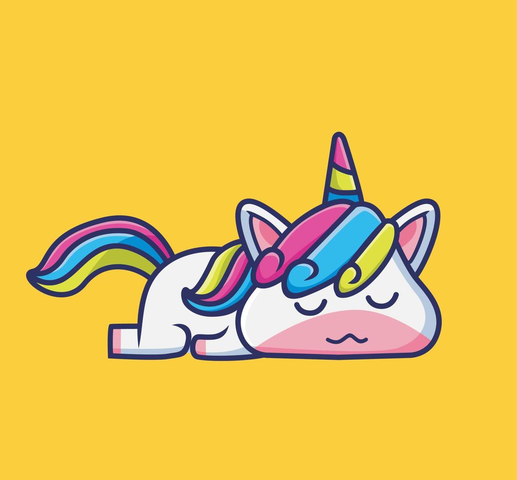 mignon bébé licorne fille dormir sieste. illustration isolée de concept de nature animale de dessin animé. style plat adapté au vecteur de logo premium de conception d'icône d'autocollant. personnage mascotte