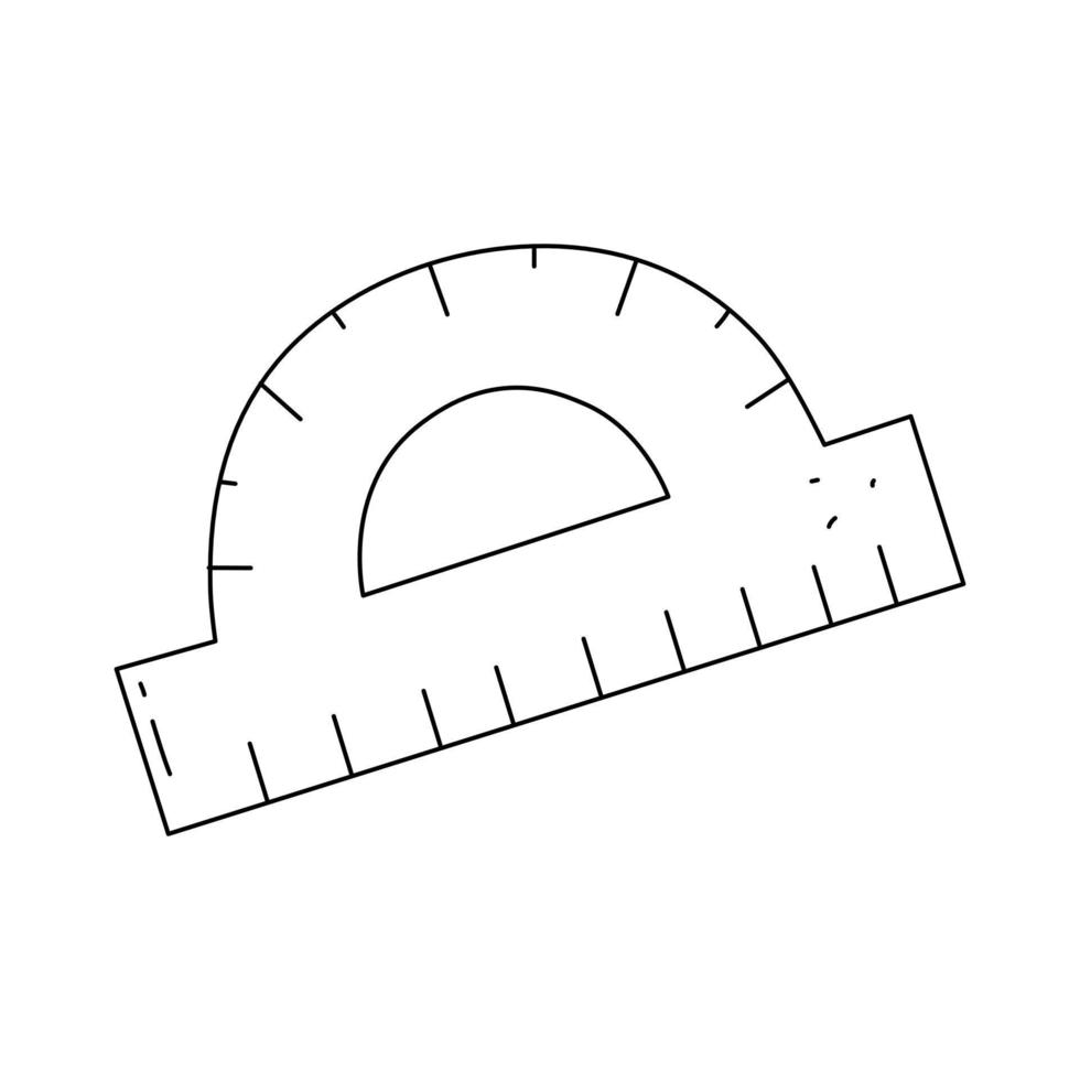 règle de convoyeur de fournitures scolaires dans un joli style de doodle isolé sur fond blanc. élément vectoriel en ligne noire.
