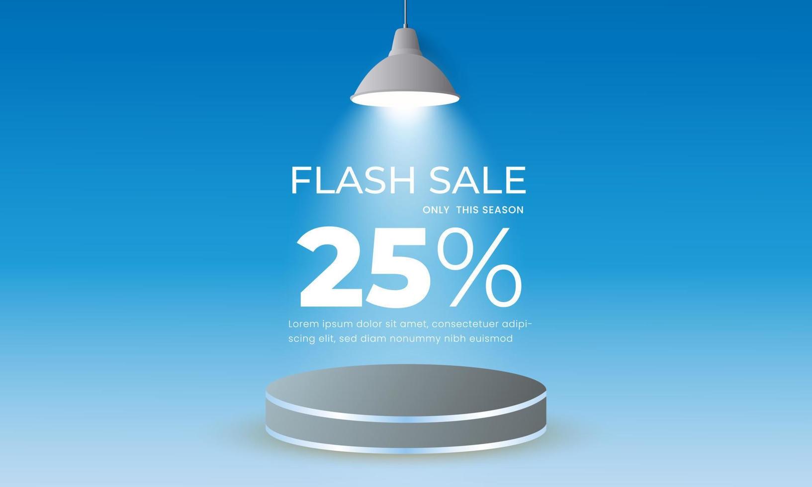 vente flash avec 25% de réduction sur fond avec lumières allumées et podium vecteur