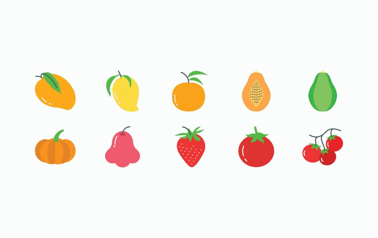 jeu d'icônes de fruits et légumes vecteur