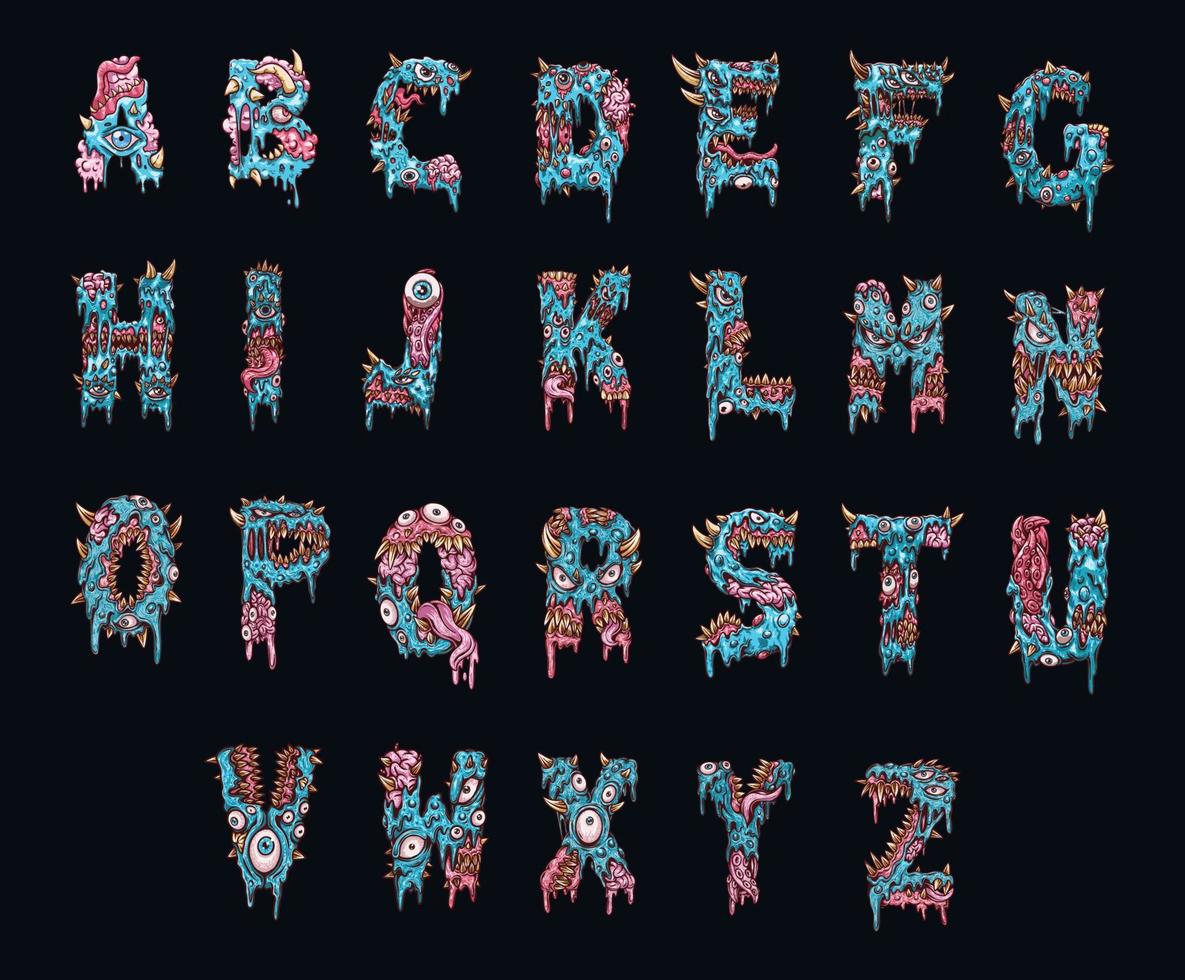 ensemble de lettres de l'alphabet zombie halloween en regroupant chaque lettre vecteur