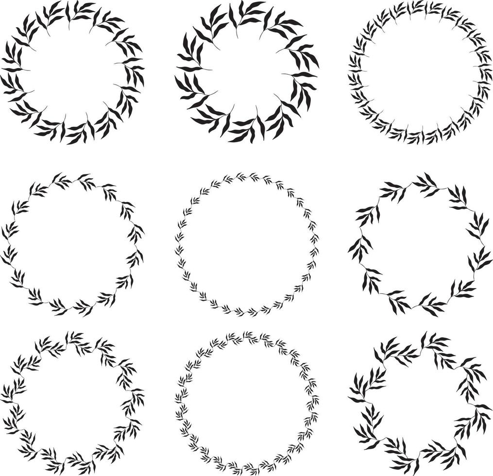 illustration de la collection de cadres noirs en forme de cercle assortis faits de plantes sur fond blanc isolé vecteur