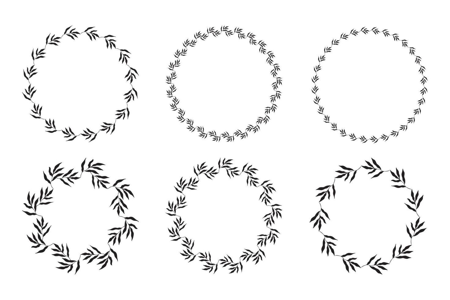 illustration de la collection de cadres noirs en forme de cercle assortis faits de plantes sur fond blanc isolé vecteur