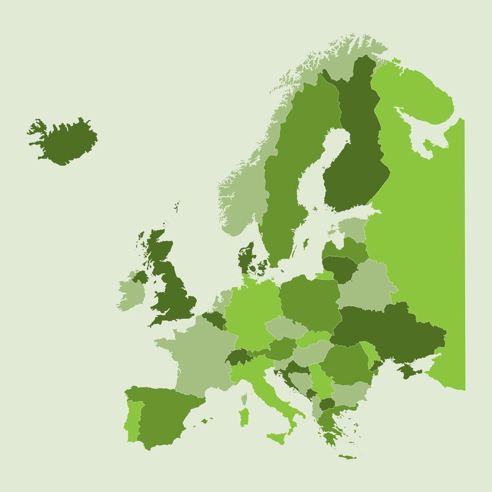 carte verte de l'europe avec contour du pays. illustration vectorielle. vecteur