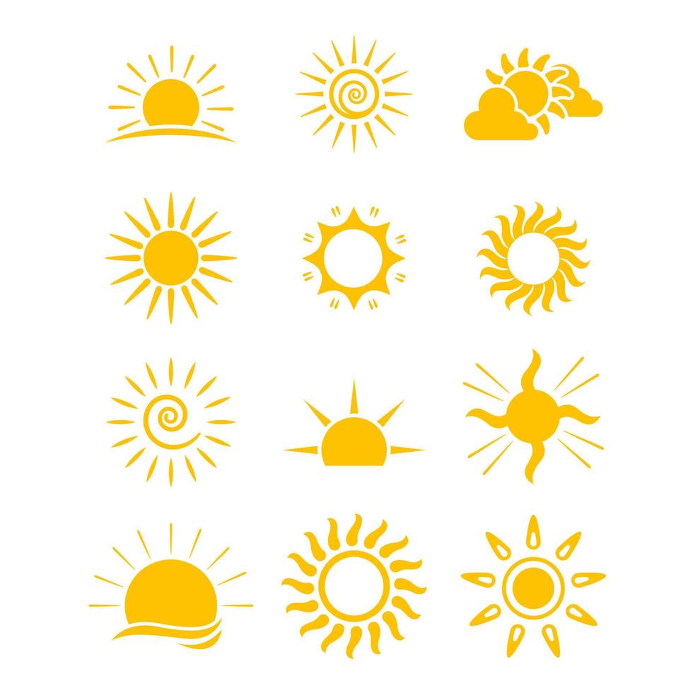collection d'icônes de soleil de style plat vecteur