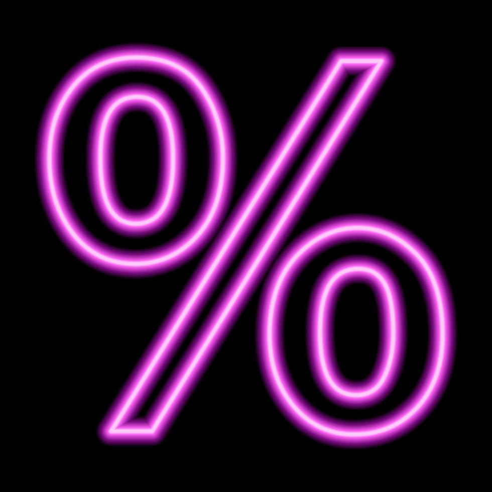 signe de pourcentage de néon rose sur fond noir. finances, affaires, escompte, ratio vecteur
