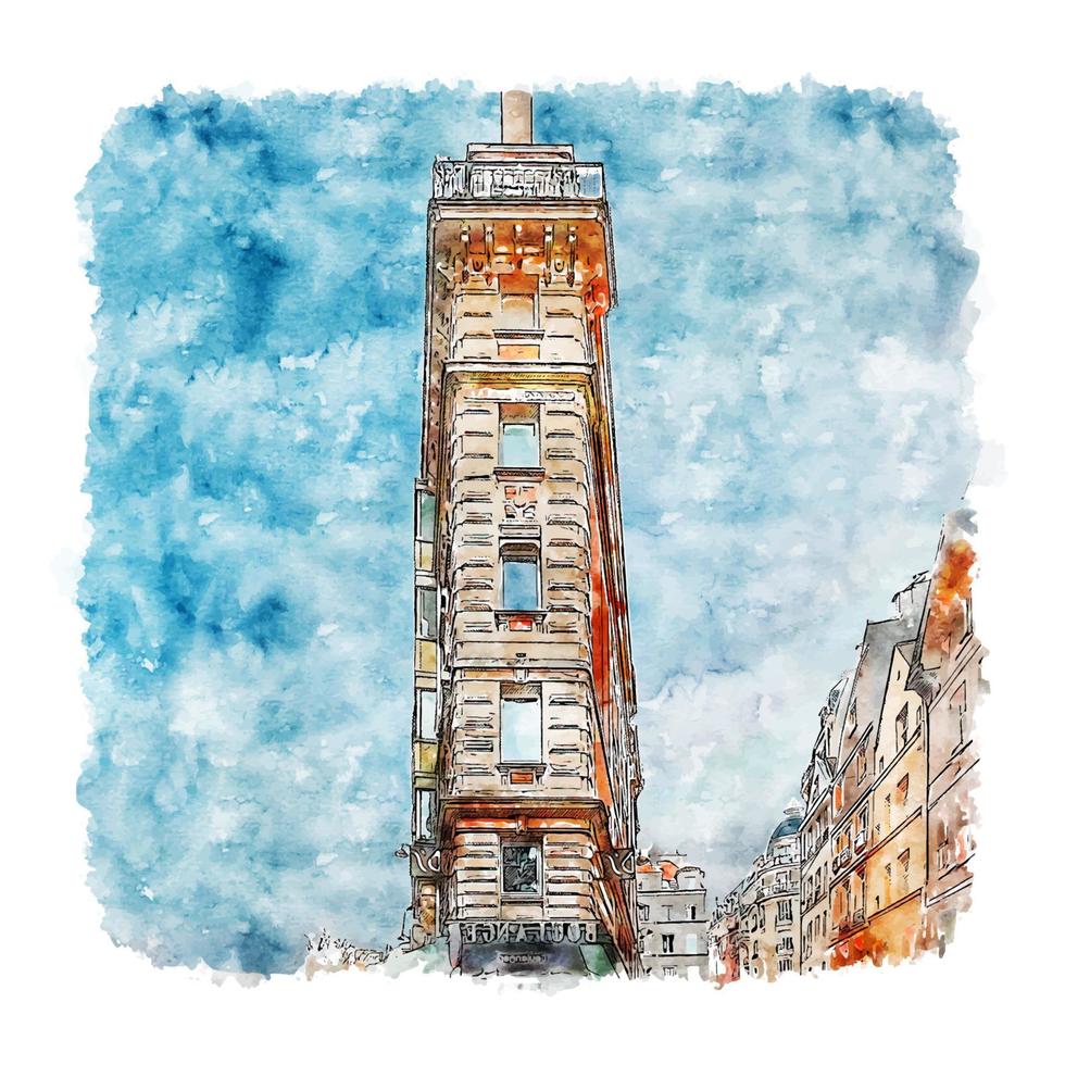 paris france croquis aquarelle illustration dessinée à la main vecteur