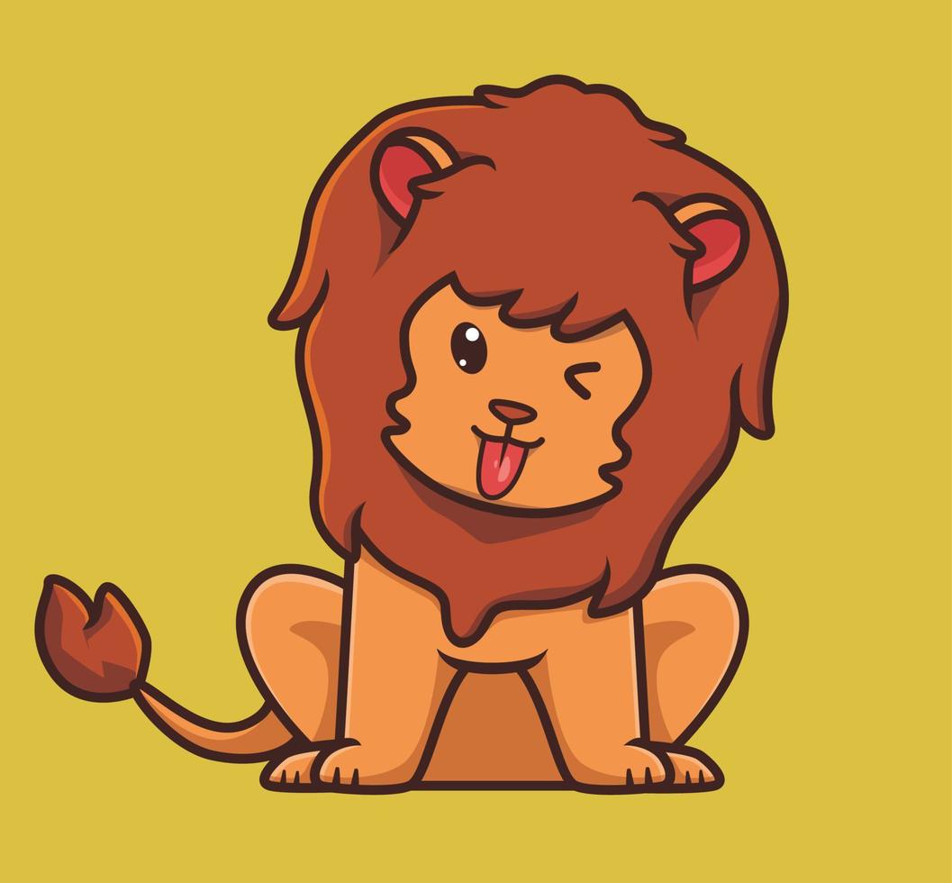 joli lion taquin. illustration isolée de concept de nature animale de dessin animé. style plat adapté au vecteur de logo premium de conception d'icône d'autocollant. personnage mascotte