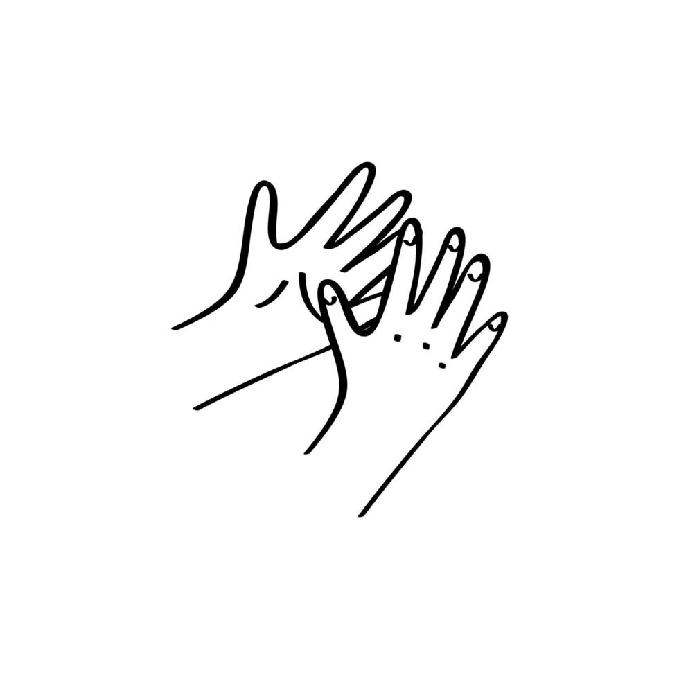 les mains des enfants se tendent la main.concept. illustration de contour dans un style dessiné à la main. vecteur