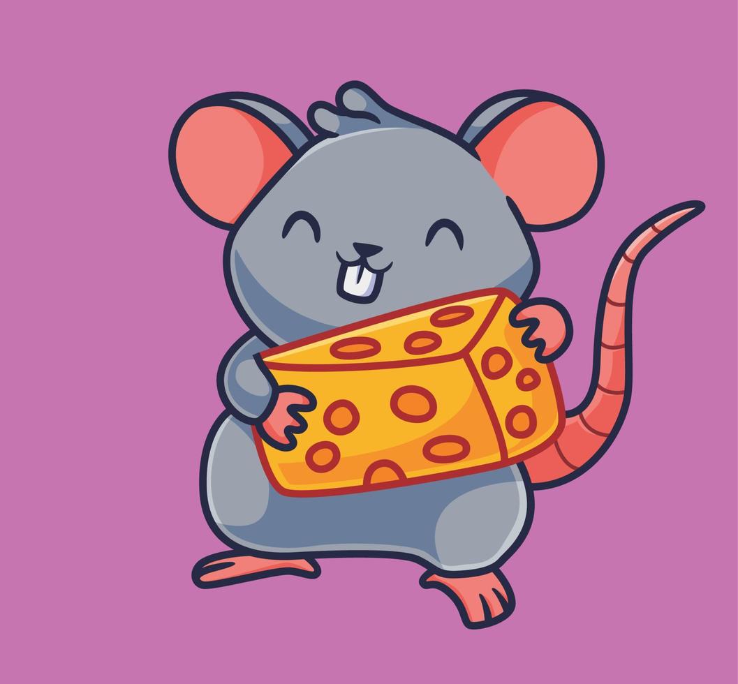souris de dessin animé mignon tenant un fromage. vecteur d'illustration animal dessin animé isolé