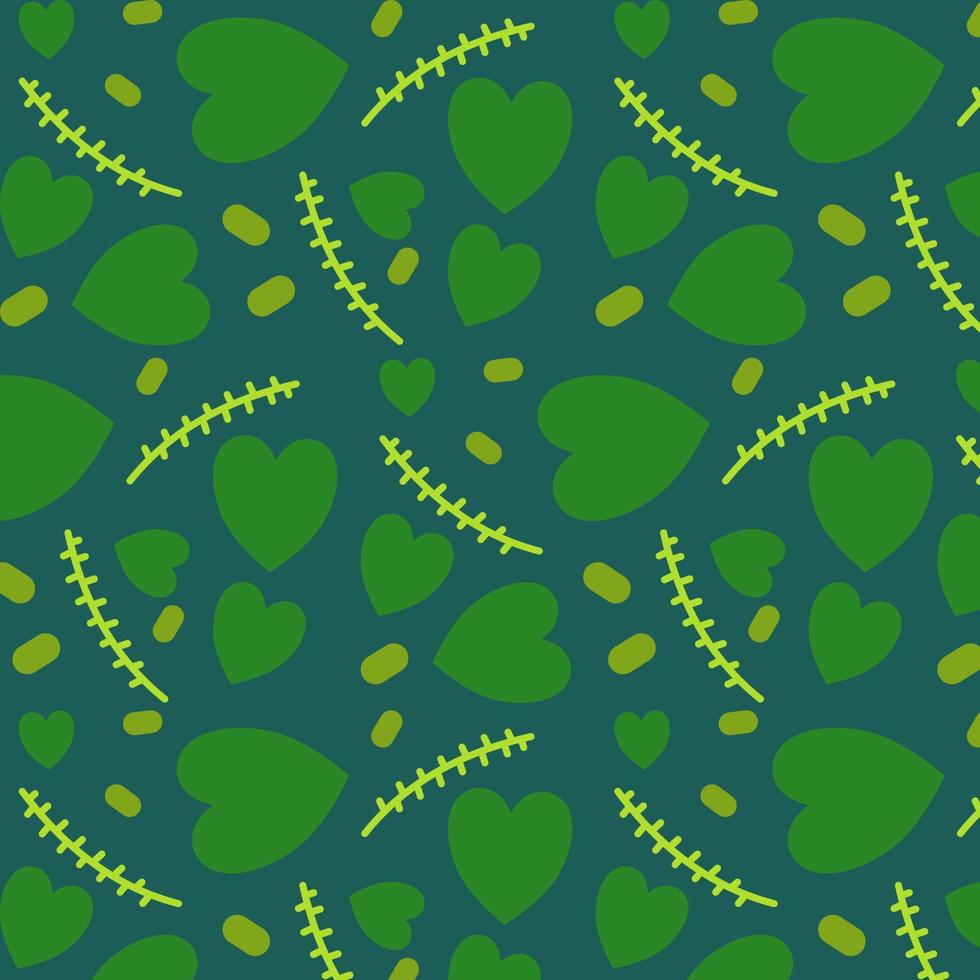 motif de feuilles de forme d'amour vert à répétition florale. convient aux textiles, tissus, papiers peints, emballages et vêtements vecteur