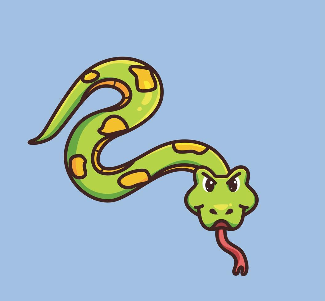 mignon serpent glissant sur le sol. illustration isolée de concept de nature animale de dessin animé. style plat adapté au vecteur de logo premium de conception d'icône d'autocollant. personnage mascotte