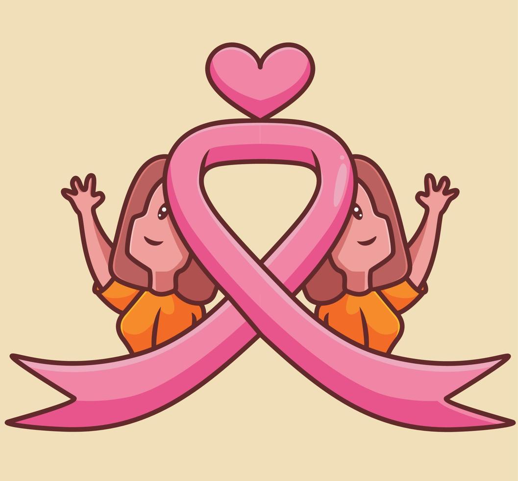 bande rose femme cancer du sein jumeau. dessin animé femme cancer concept illustration isolée. style plat adapté à la conception dicônes dautocollant vecteur de logo premium
