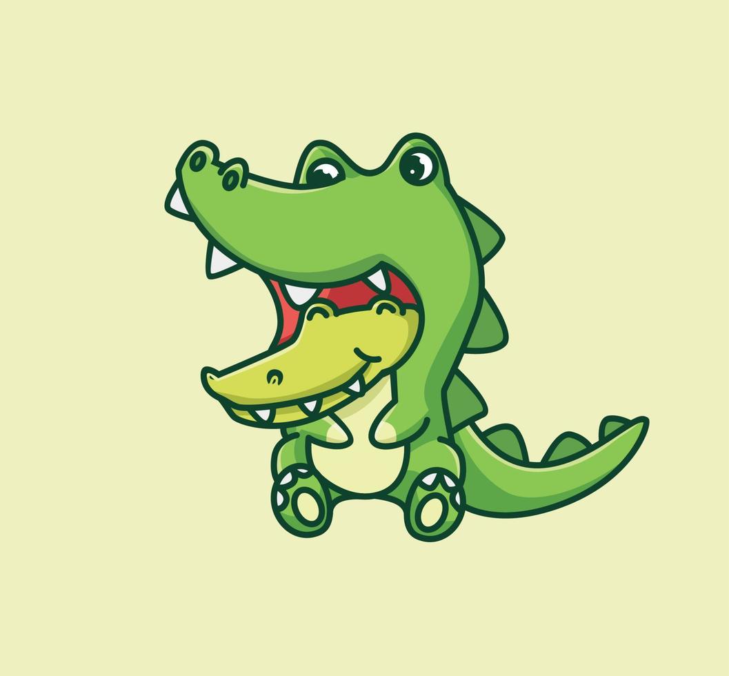 adorable costume de bébé crocodile. illustration isolée de concept de nature animale de dessin animé. style plat adapté au vecteur de logo premium de conception d'icône d'autocollant. personnage mascotte