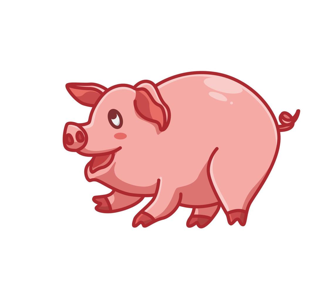 mignon cochon rose rire sourire dessin animé animal nature concept isolé illustration. style plat adapté au vecteur de logo premium de conception d'icône d'autocollant. personnage mascotte