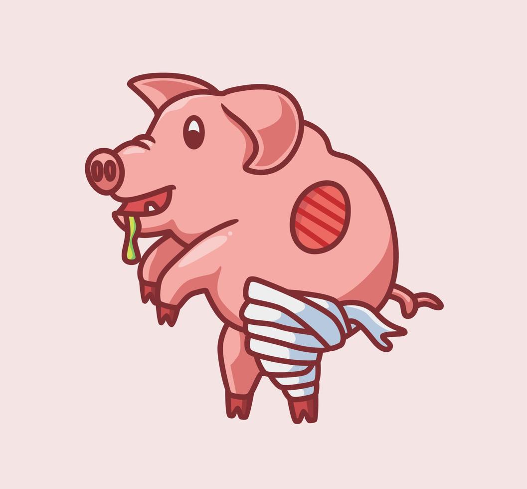 mignon cochon momie zombie. illustration d'halloween animal de dessin animé isolé. style plat adapté au vecteur de logo premium de conception d'icône d'autocollant. personnage mascotte