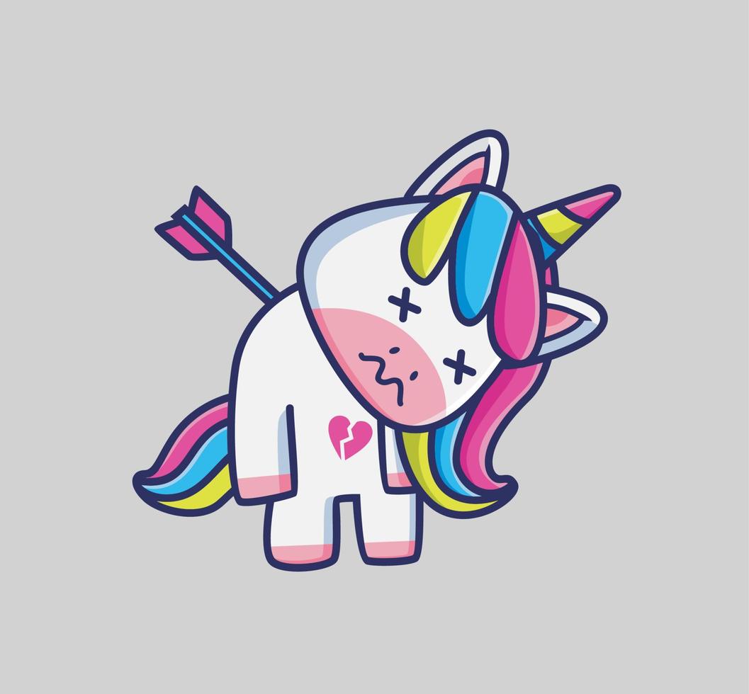 jolie licorne fille coeur brisé. illustration isolée de concept de nature animale de dessin animé. style plat adapté au vecteur de logo premium de conception d'icône d'autocollant. personnage mascotte