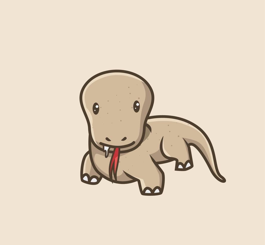 mignon bébé komodo audacieux. illustration isolée de concept de nature animale de dessin animé. style plat adapté au vecteur de logo premium de conception d'icône d'autocollant. personnage mascotte