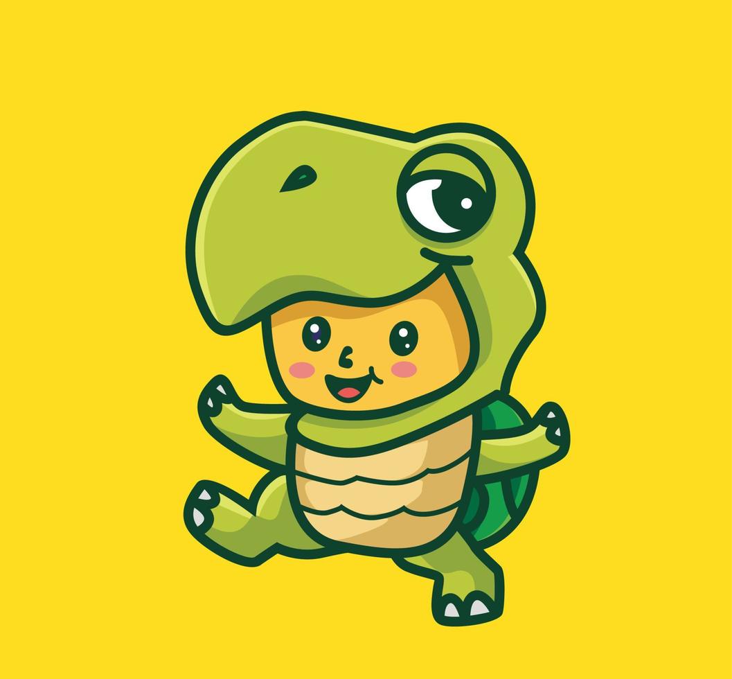 Adorable costume de bébé tortue faisant ses premiers pas. illustration isolée de concept de nature animale de dessin animé. style plat adapté au vecteur de logo premium de conception d'icône d'autocollant. personnage mascotte