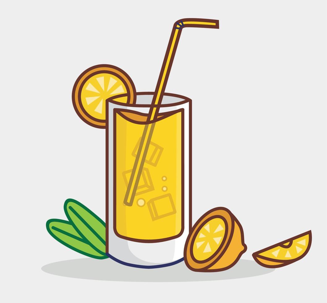 glaçon frais de jus de citron mignon sur le verre. illustration isolée de concept de boisson de dessin animé. style plat adapté à la conception dicônes dautocollant vecteur de logo premium