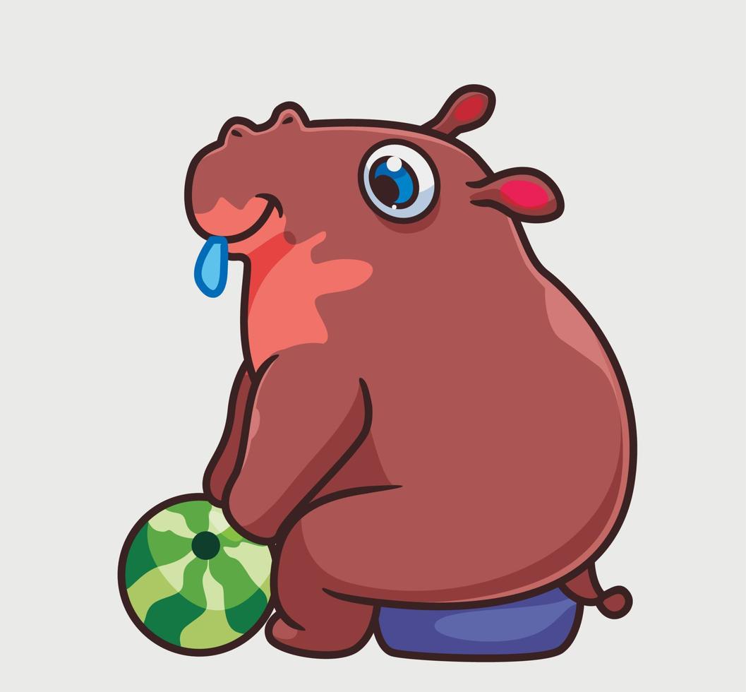hippopotame de dessin animé mignon mangeant des fruits. vecteur d'illustration animal dessin animé isolé