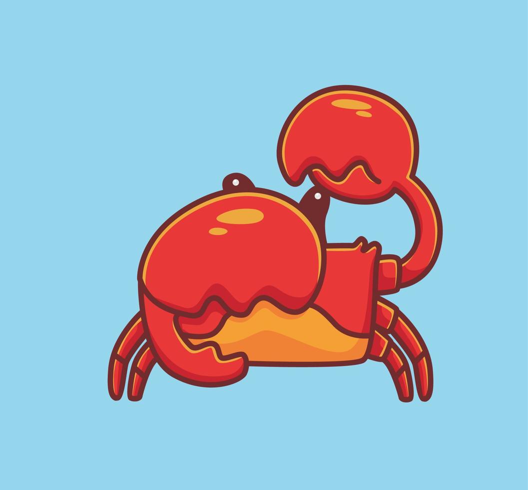 crabe mignon se protège. illustration isolée de concept de nature animale de dessin animé. style plat adapté au vecteur de logo premium de conception d'icône d'autocollant. personnage mascotte