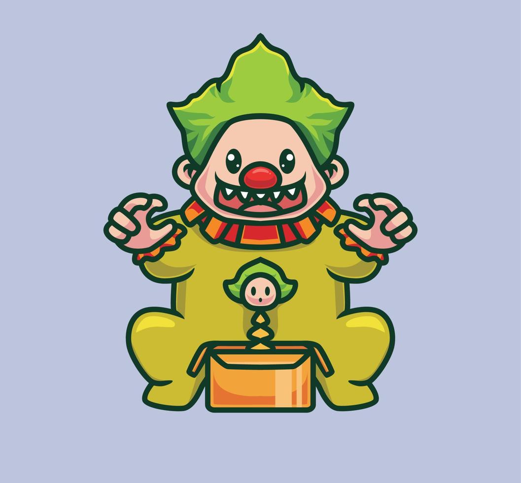 clown mignon jouant un jouet. illustration d'halloween animal de dessin animé isolé. style plat adapté au vecteur de logo premium de conception d'icône d'autocollant. personnage mascotte