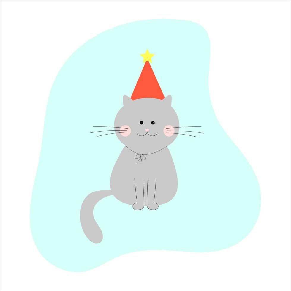 chat gris dans un bonnet rouge festif lors d'une fête vecteur