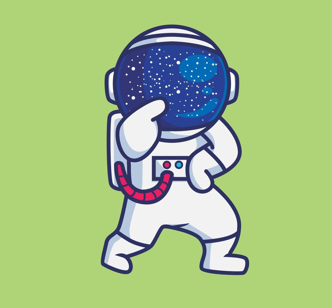 jolie pose heureuse d'astronaute. illustration isolée de concept de technologie de personne de dessin animé. style plat adapté à la conception dicônes dautocollant vecteur de logo premium