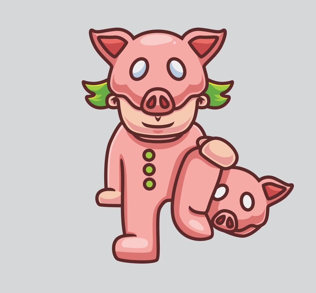 joli cochon costumé. illustration d'halloween animal de dessin animé isolé. style plat adapté au vecteur de logo premium de conception d'icône d'autocollant. personnage mascotte