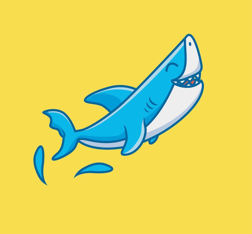 requin mignon qui rit. illustration isolée de concept de nature animale de dessin animé. style plat adapté au vecteur de logo premium de conception d'icône d'autocollant. personnage mascotte