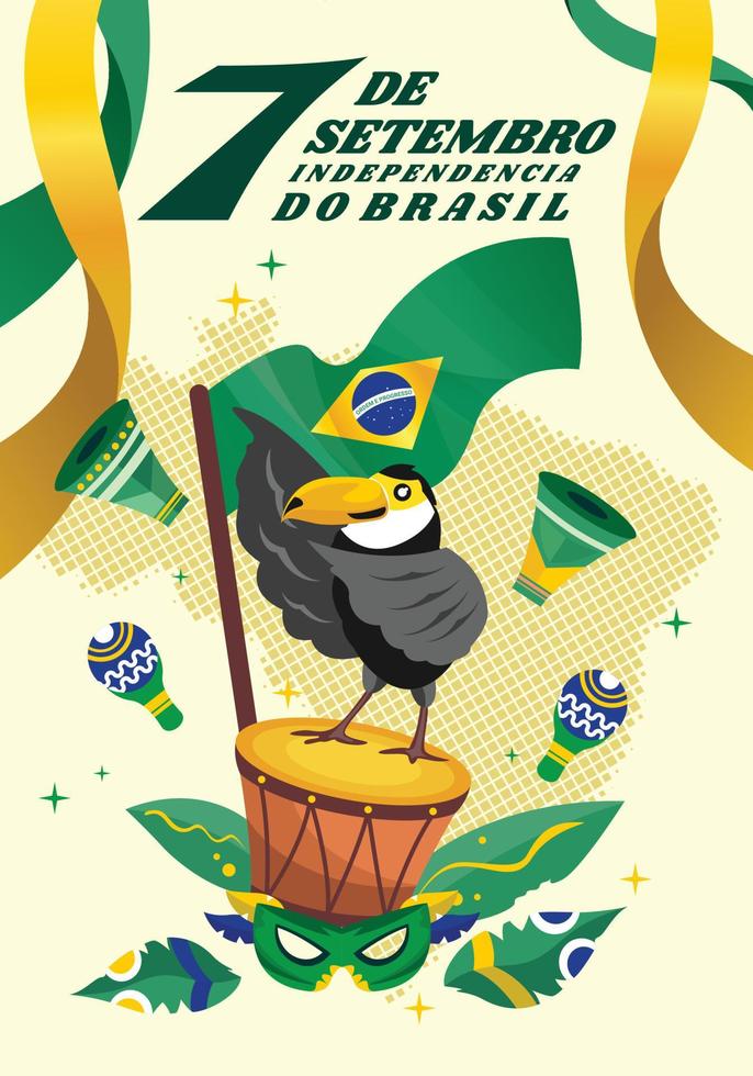 illustration vectorielle d'oiseau mignon sur le thème de l'indépendance du brésil vecteur