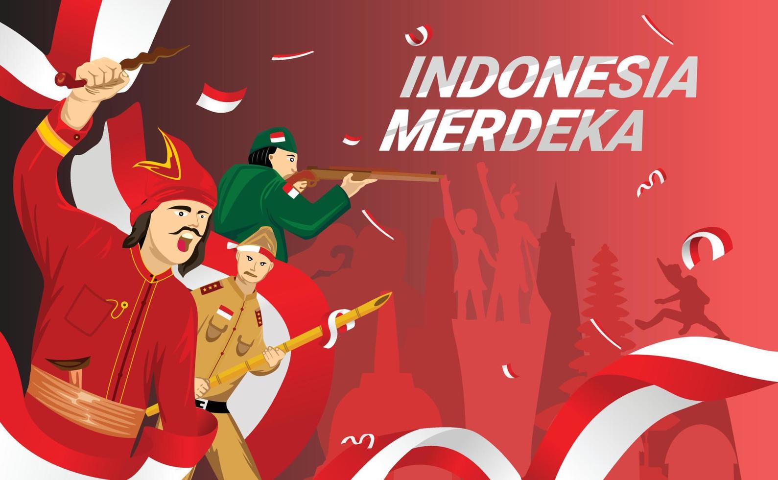 illustration vectorielle de l'esprit du héros de l'indépendance indonésienne vecteur