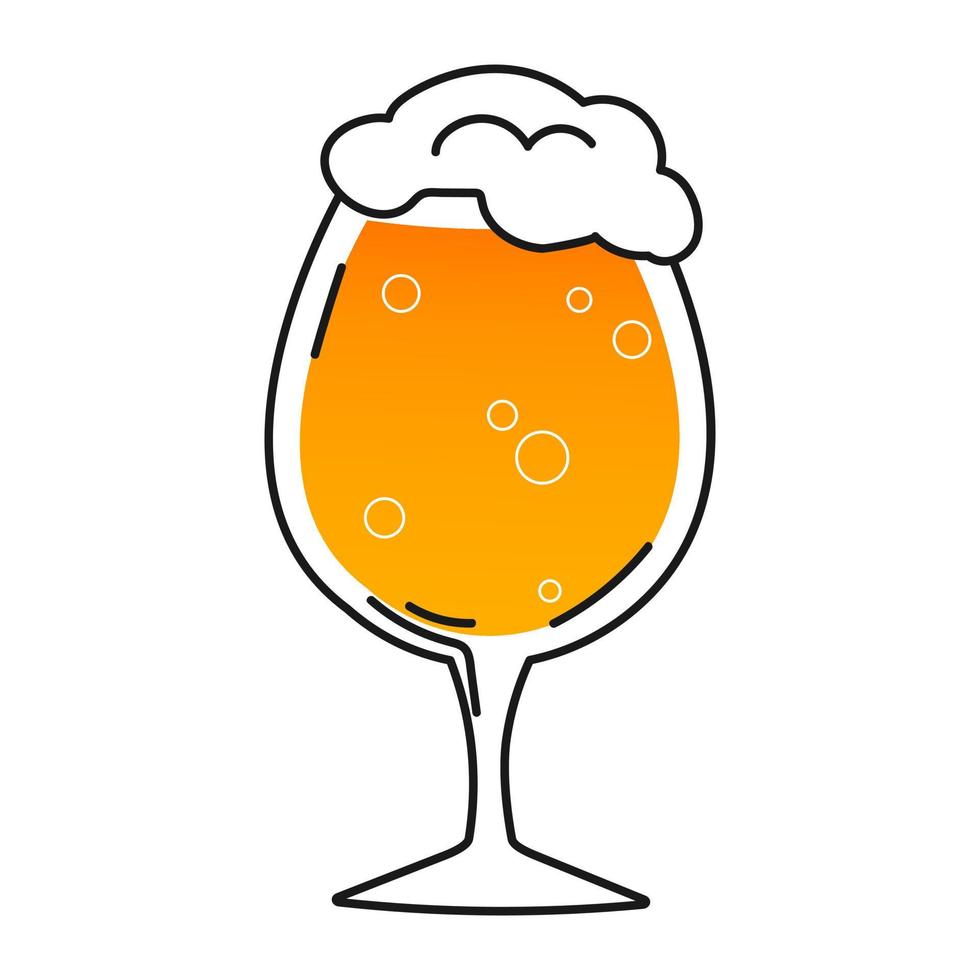 verre de bière dans un style dessiné à la main avec de la mousse de bière et des bubbes isolés sur fond blanc pour la conception de menus vecteur