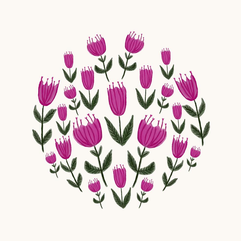 logo floral de style vectoriel dessiné à la main en forme de cercle. cercle avec des fleurs. identité commerciale pour boutique, cosmétique bio ou fleuriste.