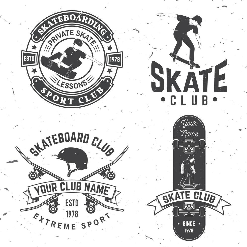 ensemble d'insignes de club de skateboard. illustration vectorielle. vecteur