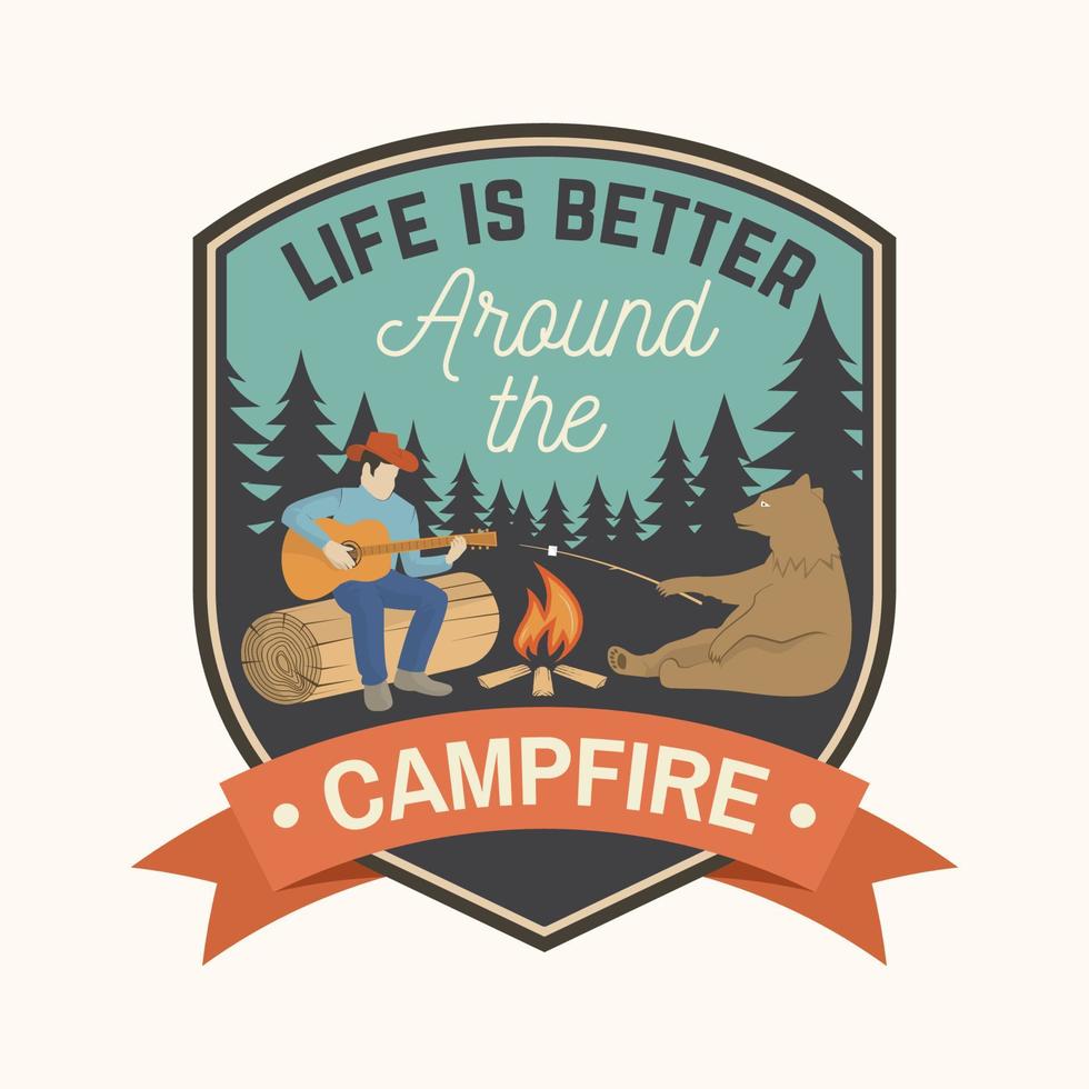 la vie est meilleure autour du feu de camp. illustration vectorielle. vecteur